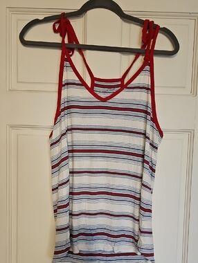 Universal Thread White Tank with Navy and Red Stripes
